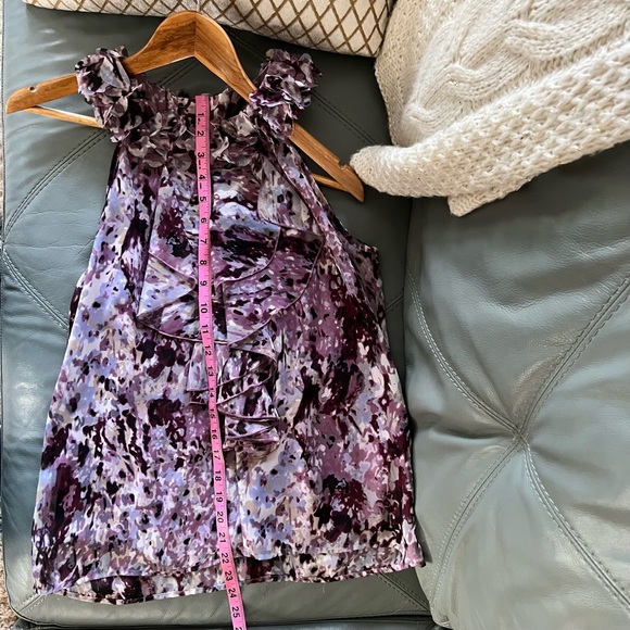 ADIVA Purple Petals RUFFLE Keyhole SLEEVELESS Feminine Lined BLOUSE Top PS - Picture 16 of 17